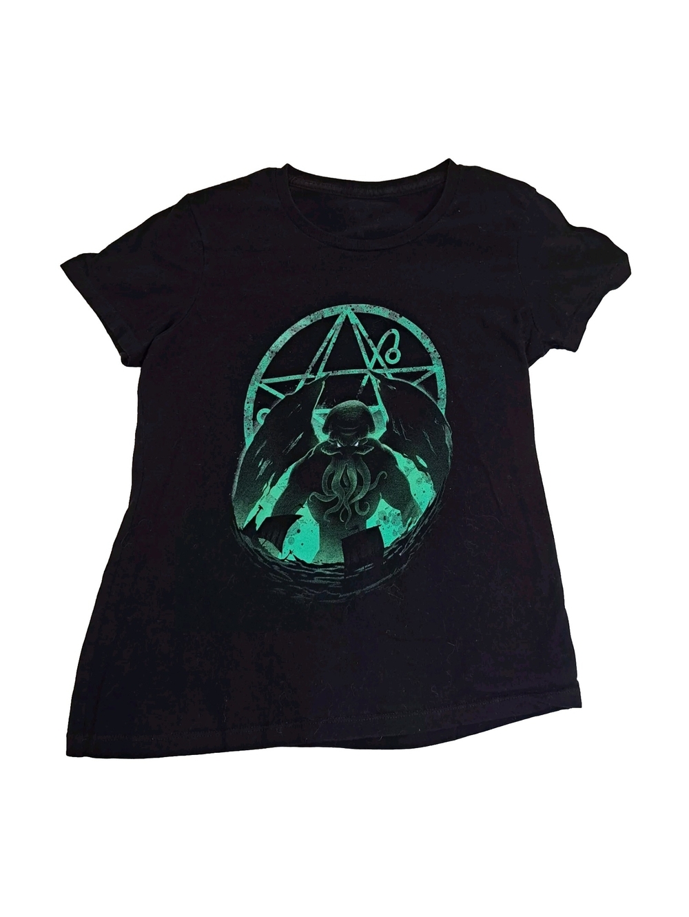 Rise of Cthulhu Women's Size M Black Teal Shirt Teefury H.P. Lovecraft